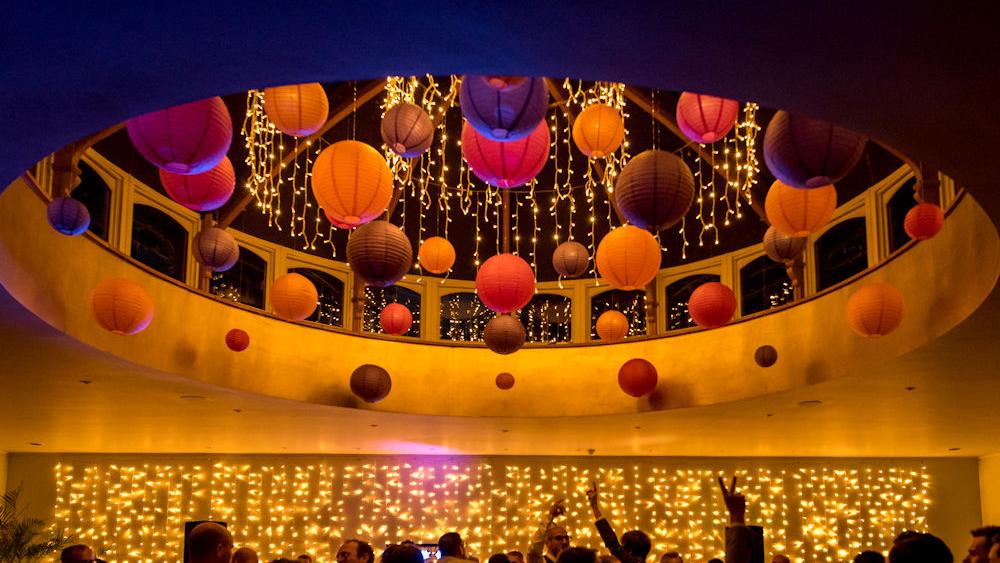 Coloured Lanterns decorate The Matara Centre Hanging Lantern Company